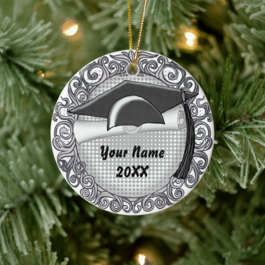 Maßgeschneiderte Schwarze Graduation Cap Keramik Ornament (Baum)