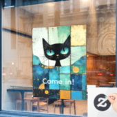 Maßgeschneiderte schwarze Katze Fensteraufkleber (Café-Fenster)