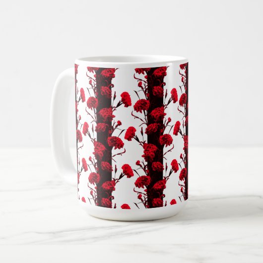 Maßgeschneiderte schwarze Rot-Blumen-Carnation-Str Kaffeetasse (Vorderseite Links)