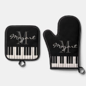 Maßgeschneiderte, schwarzweiße Klaviertasten Ofenhandschuh & Topflappen-Set (Vorderseite)