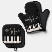 Maßgeschneiderte, schwarzweiße Klaviertasten Ofenhandschuh & Topflappen-Set (Vorderseite/Rückseite)