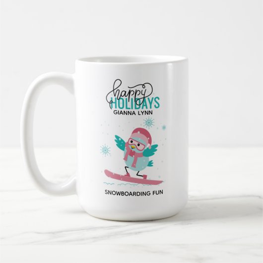 Maßgeschneiderte Snowboarding Bluebird Weihnachten Kaffeetasse (Links)