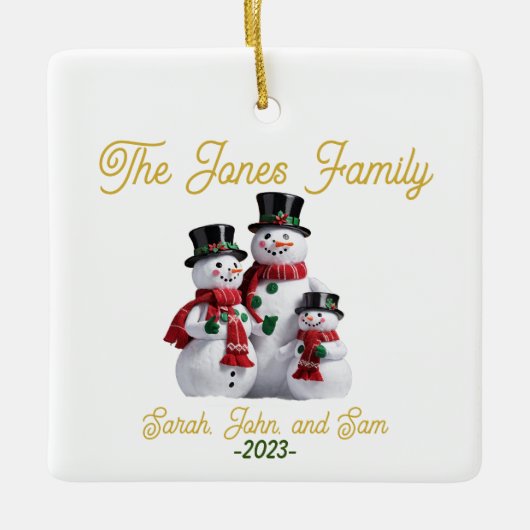 Maßgeschneiderte Snowman-Familienschmuck Keramikornament (Vorderseite)