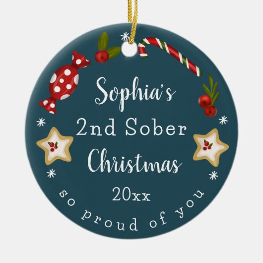Maßgeschneiderte Sobriety Keepake Sober Christmas Keramik Ornament (Vorne)