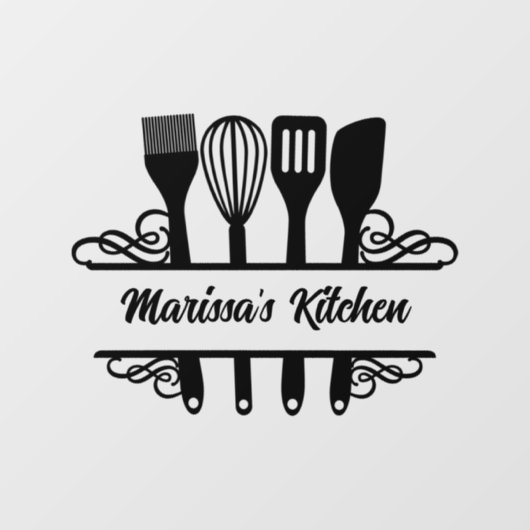 Maßgeschneiderte Split Kitchen Monogramm Fensteraufkleber (Blatt)