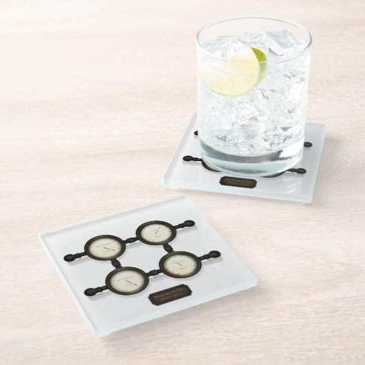 Maßgeschneiderte Steampunkmeter- und -messgeräte Glasuntersetzer (Schrägansicht)