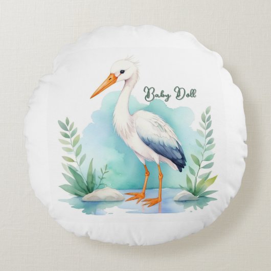 Maßgeschneiderte Stork Kinderzimmer Set Baby Puppe Rundes Kissen (Vorderseite)
