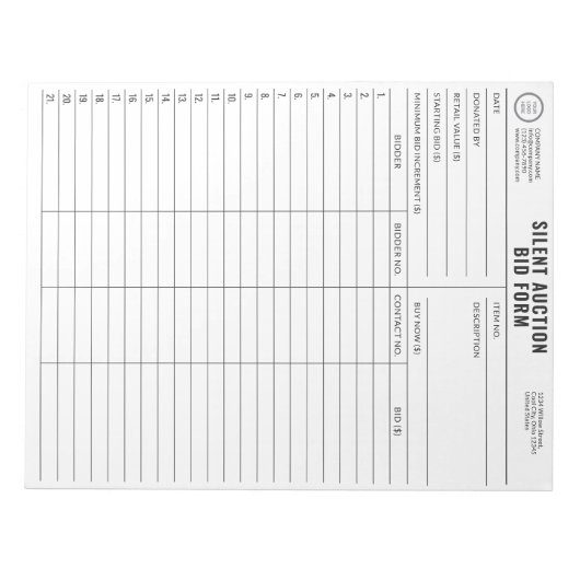 Maßgeschneiderte, stumme Auktionsobjekte Notizblock (Vorderseite)