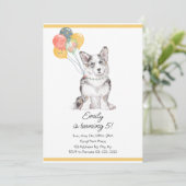 Maßgeschneiderte Sweet Corgi Birthday Balloons Einladung (Stehend Vorderseite)