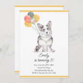 Maßgeschneiderte Sweet Corgi Birthday Balloons Einladung (Vorne/Hinten)