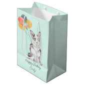 Maßgeschneiderte Sweet Corgi Birthday Balloons Mittlere Geschenktüte (Vorderseite Schrägansicht)