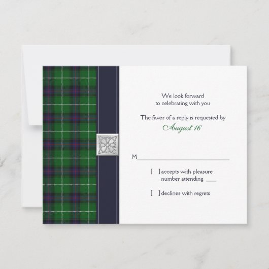 Maßgeschneiderte Tartan Celtic Wedding Repcard RSVP Karte (Vorderseite)