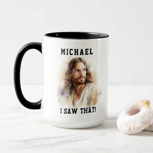 Maßgeschneiderte Tasse mit Jesus-Portrait - Ich ha (Mit Donut)