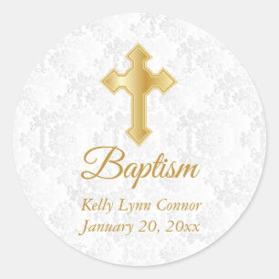 Maßgeschneiderte Taufe in Hübschen weißen Damaskus Runder Aufkleber