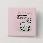 Maßgeschneiderte Taufe, Rosa, Mädchen, Lamm Button (Vorderseite)