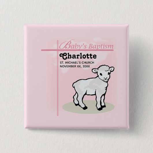 Maßgeschneiderte Taufe, Rosa, Mädchen, Lamm Button (Vorderseite)