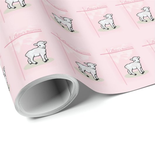 Maßgeschneiderte Taufe, Rosa, Mädchen, Lamm Geschenkpapier (Rolleneckpunkt)
