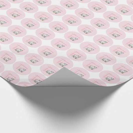 Maßgeschneiderte Taufe, Rosa, Mädchen, Lamm Geschenkpapier (Ecke)