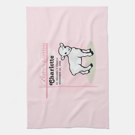 Maßgeschneiderte Taufe, Rosa, Mädchen, Lamm Handtuch (Vertikal)