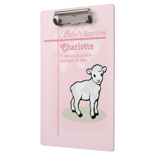 Maßgeschneiderte Taufe, Rosa, Mädchen, Lamm Klemmbrett (Links)