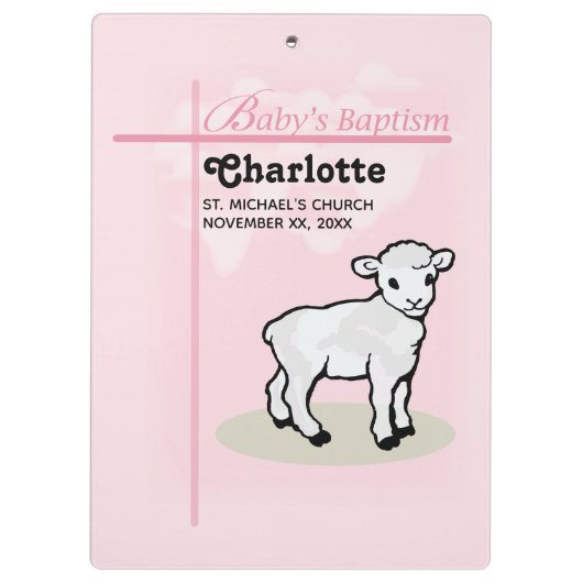 Maßgeschneiderte Taufe, Rosa, Mädchen, Lamm Klemmbrett (Rückseite)