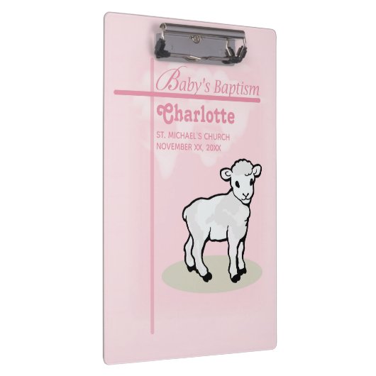 Maßgeschneiderte Taufe, Rosa, Mädchen, Lamm Klemmbrett (Rechts)