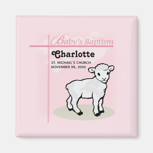 Maßgeschneiderte Taufe, Rosa, Mädchen, Lamm Magnet (Vorne)