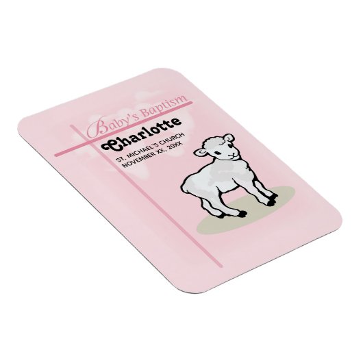 Maßgeschneiderte Taufe, Rosa, Mädchen, Lamm Magnet (Rechte Seite)