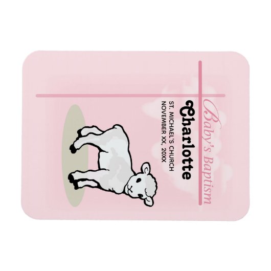 Maßgeschneiderte Taufe, Rosa, Mädchen, Lamm Magnet (Horizontal)