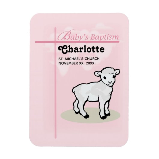 Maßgeschneiderte Taufe, Rosa, Mädchen, Lamm Magnet (Vertikal)