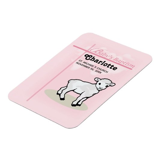Maßgeschneiderte Taufe, Rosa, Mädchen, Lamm Magnet (Linke Seite)