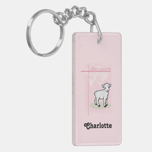 Maßgeschneiderte Taufe, Rosa, Mädchen, Lamm Schlüsselanhänger (Vorderseite links)