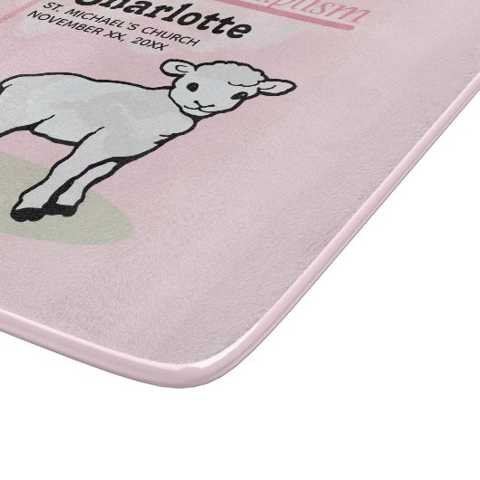 Maßgeschneiderte Taufe, Rosa, Mädchen, Lamm Schneidebrett (Ecke)