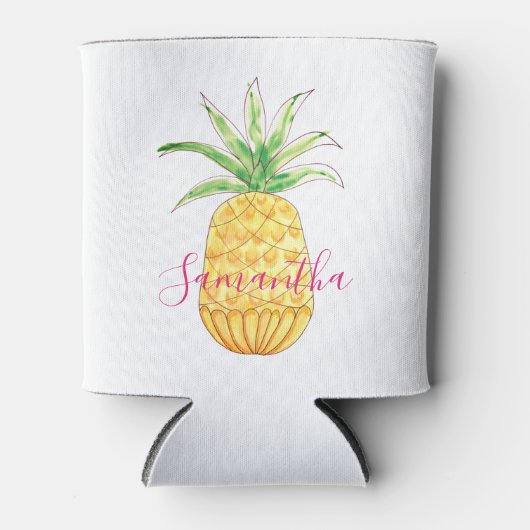 Maßgeschneiderte tropische Ananas Wasserfarbe Dosenkühler (Vorderseite)