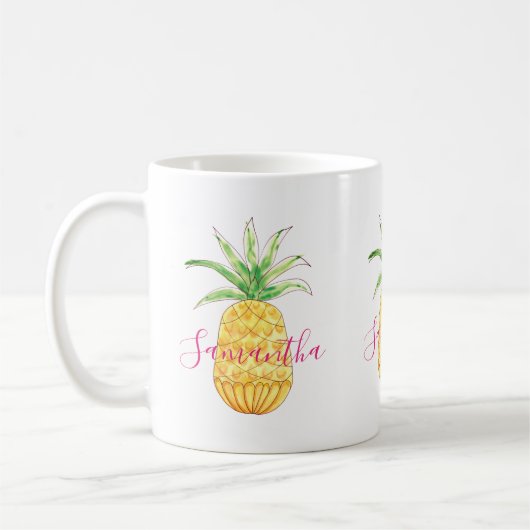 Maßgeschneiderte tropische Ananas Wasserfarbe Kaffeetasse (Links)