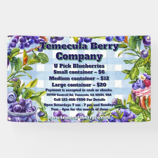 Maßgeschneiderte U-Pick Blue Berry Farm Sales Werb Banner (Horizontal)