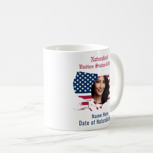 Maßgeschneiderte USA Flag Map Naturalized Citizen  Kaffeetasse (VorderseiteRechts)