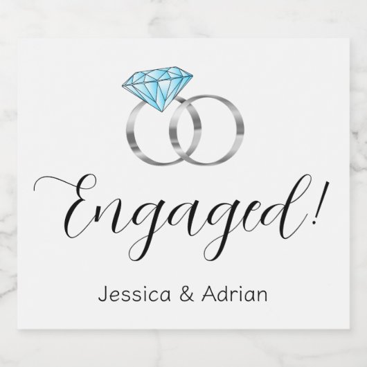 Maßgeschneiderte Verlobte Silver Diamond Rings Schaumweinetikett (Einzelnes Label)