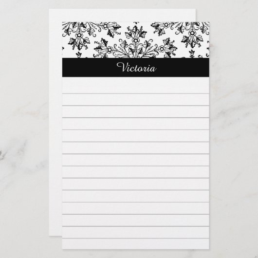 Maßgeschneiderte Vintage Damask Blumenkunst Briefpapier (Vorne/Hinten)