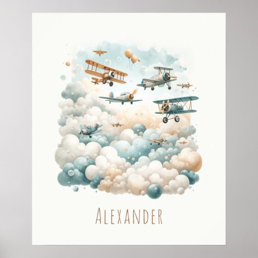 Maßgeschneiderte Vintage Flugzeuge und Wolkenposte Poster (Vorne)