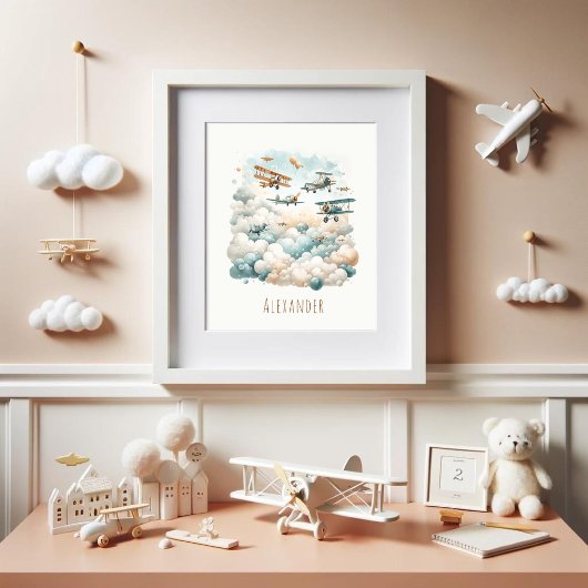 Maßgeschneiderte Vintage Flugzeuge und Wolkenposte Poster