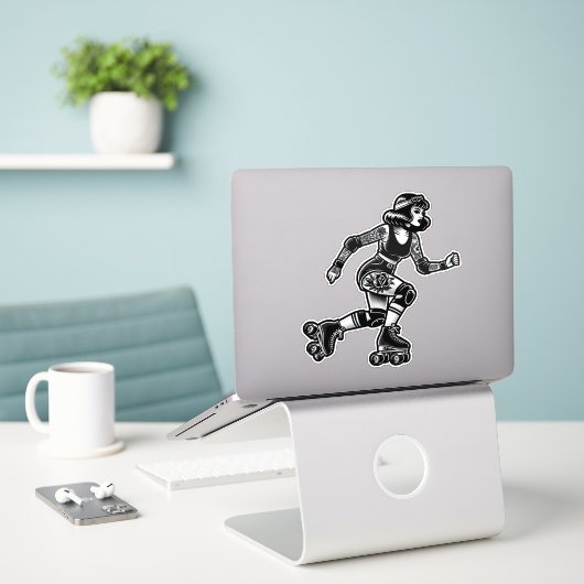 Maßgeschneiderte Vinyl-Aufkleber: Roller Girl Aufkleber (Laptop auf Schreibtisch)