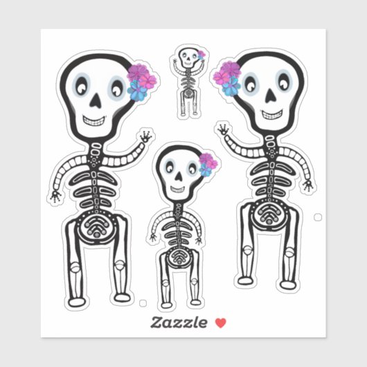 Maßgeschneiderte Vinyl Sticker Happy Skelette (Blatt)