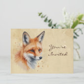 Maßgeschneiderte Wasserfarbe, Fox Animal Birthday  Einladung (Stehend Vorderseite)