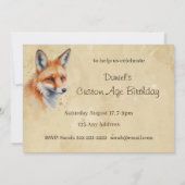 Maßgeschneiderte Wasserfarbe, Fox Animal Birthday  Einladung (Rückseite)