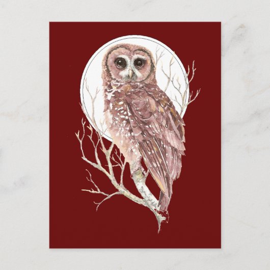 Maßgeschneiderte Wasserfarbe in Baum, Mond, Vogel, Postkarte (Vorderseite)