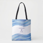 Maßgeschneiderte Watercolor Wave Beach House Tote Tasche (Vorderseite)