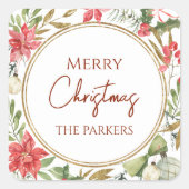 Maßgeschneiderte Weihnachts-Festivals-Blumenrahmen Quadratischer Aufkleber (Vorderseite)