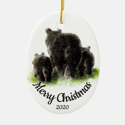 Maßgeschneiderte Weihnachtsbär Familienart Keramik Ornament (Vorne)