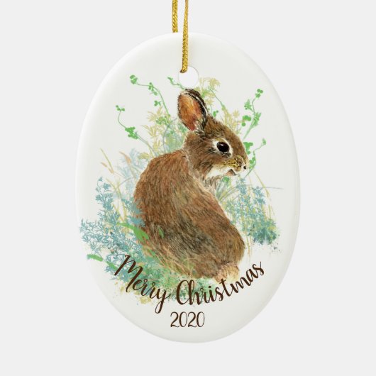 Maßgeschneiderte Weihnachtsfeiertage Niedliche Bun Keramik Ornament (Hinten)